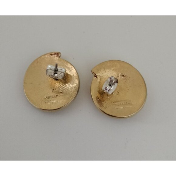 Vintage Trifari Gold Tone Lucite Blue Iridescent Earring Retro Statement Jewelry - Picture 4 of 16